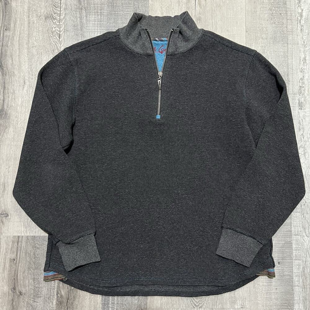 Robert Graham Men's Half Zip Pullover Sweater Size M Dark Gray Cotton Preppy